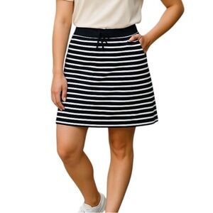 Talbots mini skirt cotton blend stretch Navy white stripes Drawstring Size MP